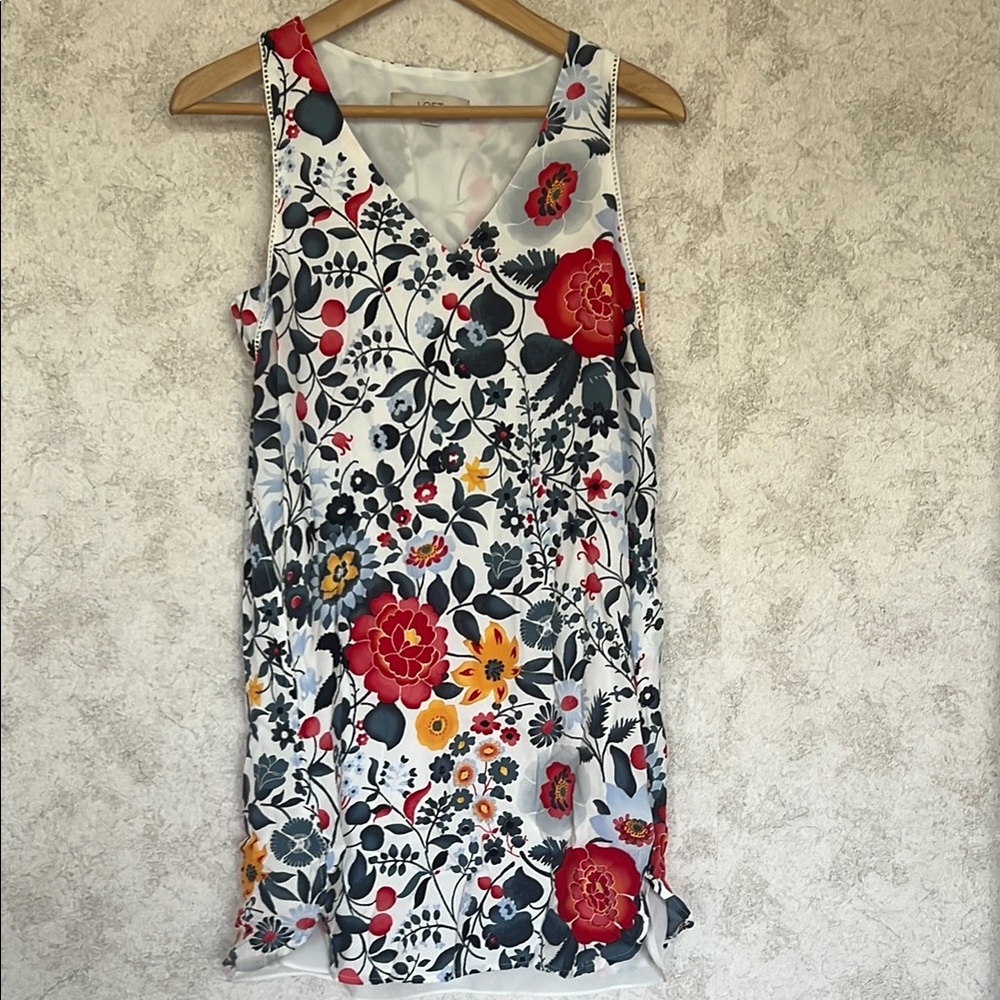 LOFT‎ Red and Yellow Spring Sleeveless V-Neck Mini Petite Sundress